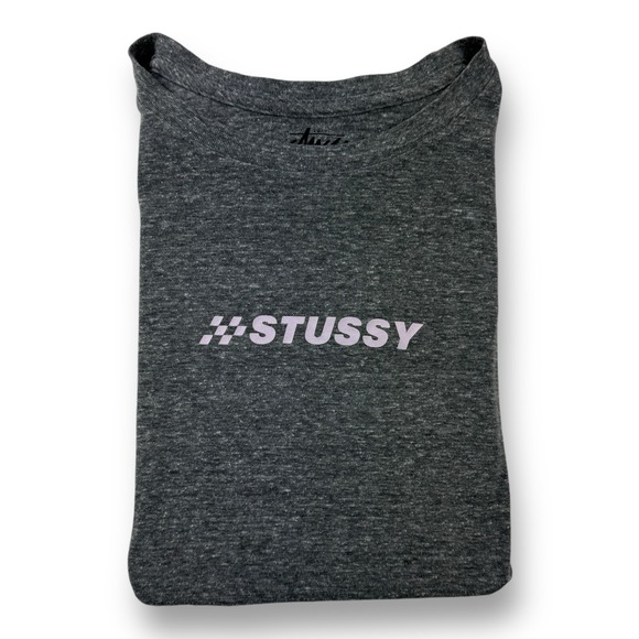 Stussy Women's Graphic T-Shirt Gray w/ Purple Spellout Size Medium - Picture 1 of 6